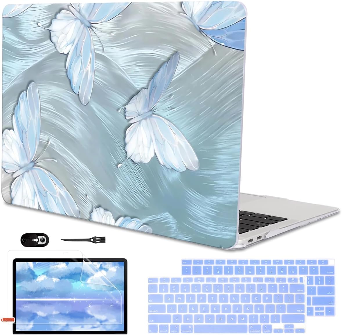 Compatible with 2021 2020 MacBook Air 13 inch Case M1 A2337 A2179 A1932 2018 2019 Release, Pattern Plastic Hard Shell Case & Keyboard Cover for Mac Air 13.3 Touch ID, Tin Foil Butterfly