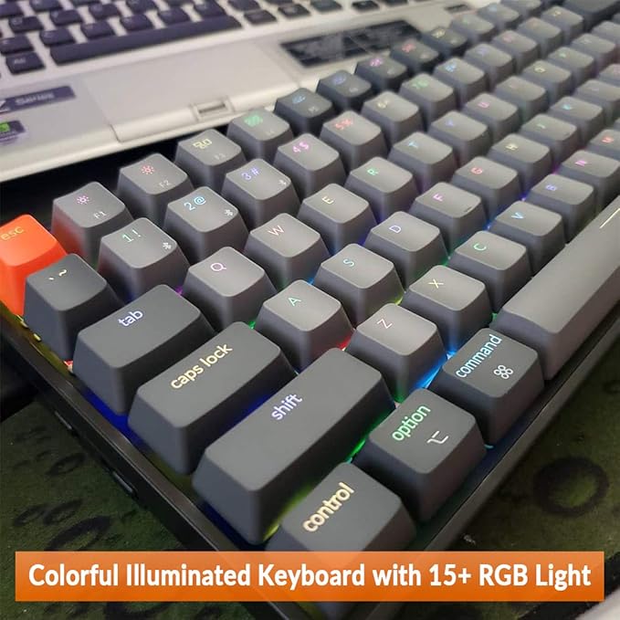 Keychron K2 75% Layout RGB Bluetooth Wireless Mechanical Keyboard with Keychron Super Red Switch/Anti Ghosting/N-Key Rollover Compact 84 Keys USB Wired Gaming Keyboard for Mac Windows-Version 2