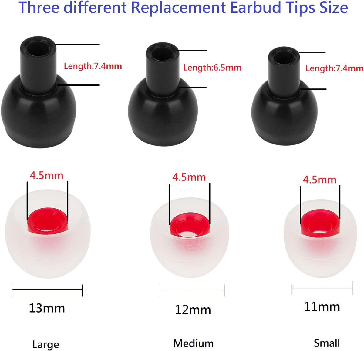 36 Pieces Small Earbud Tips Soft and Comfortable Ear Bud Replacement Pieces Silicone Fit Most in-Ear Headphones，Inner Hole 3.8mm -5.5mm，Small White and Red Replacement Eartips