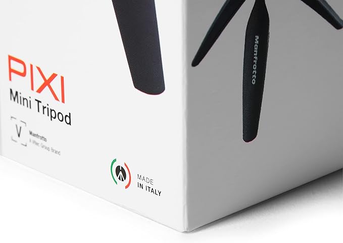 Manfrotto MTPIXIMII-B, PIXI Mini Tripod with Handgrip for Compact System Cameras, for DSLR, Mirrorless, Video, Made in Italy, Technopolymer and Aluminum, Black