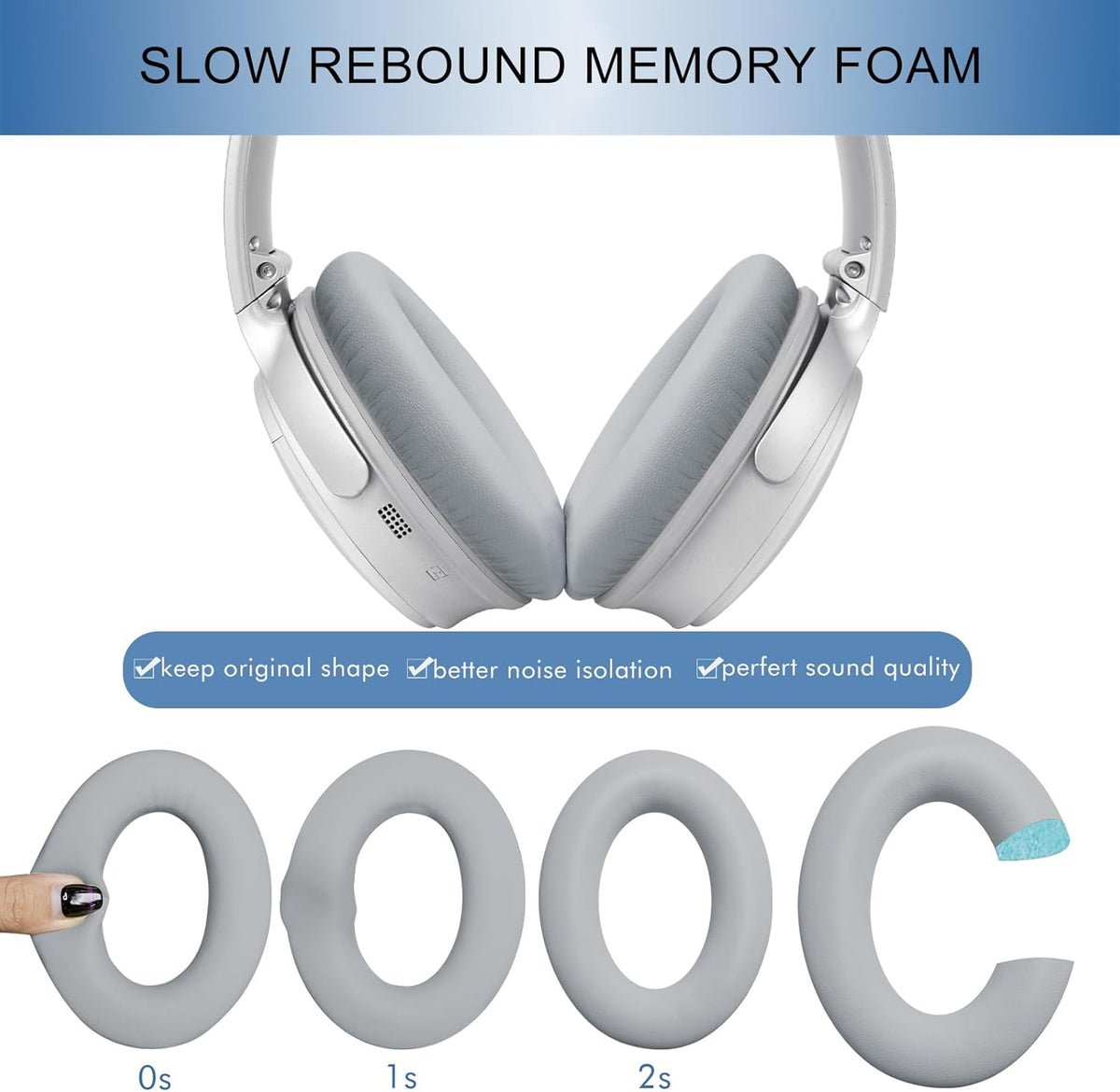 GEVO Ear Pads Cushions Replacement for QC35 ii QC35, Earpads for Bose QuietComfort 35ii 35 Headphones with Protein Leather Noise Isolation Memory Foam (Gray)