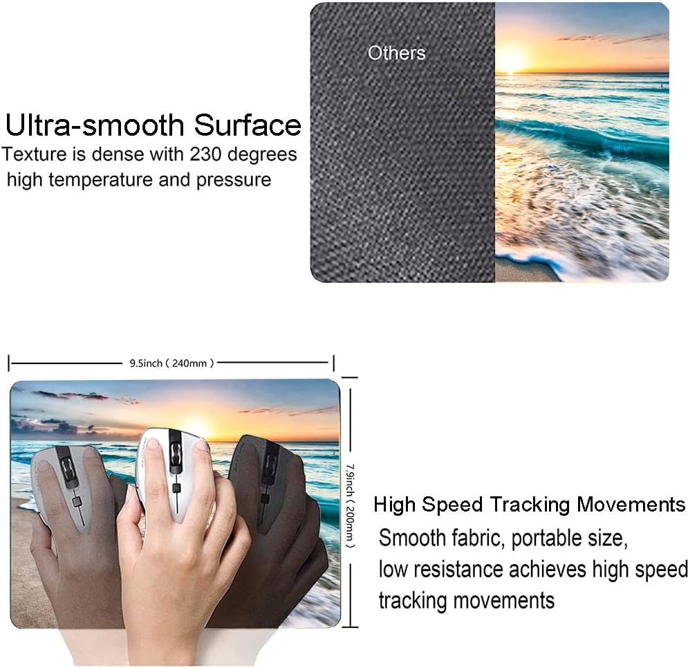 Mouse Pad, Premium-Textured Mouse Mat, Non-Slip Rubber Base Mousepad for Laptop, Computer & PC,9.5×7.9 in,Beach Sunset