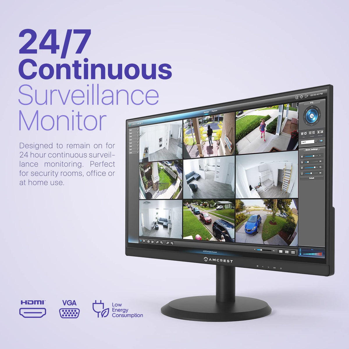 Amcrest 24/7 Security Camera Monitor Screen, 22 inch, Thin Micro Bezel, Built in Speakers, Compatible CCTV NVR/DVR Surveillance Monitor, 1080p FHD
