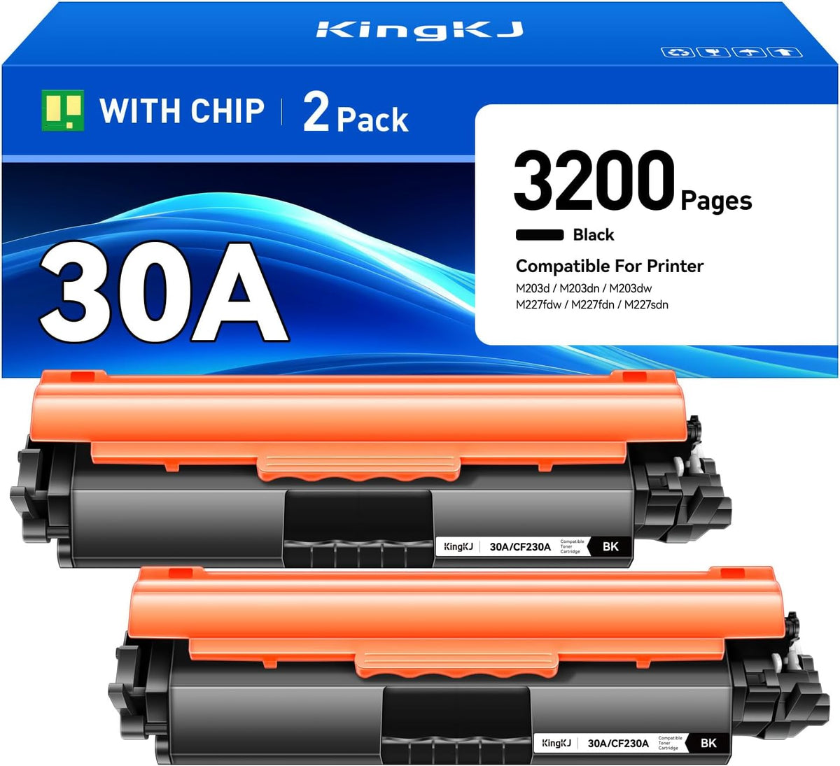 30A Black Toner Cartridge 2-Pack with chip High Yield Replacement for HP 30A CF230A 30X CF230X Compatible for HP LaserJet Pro MFP M227fdw M227fdn M203dw M227sdn M203dn M203d Printer M277 M203 Ink Copy