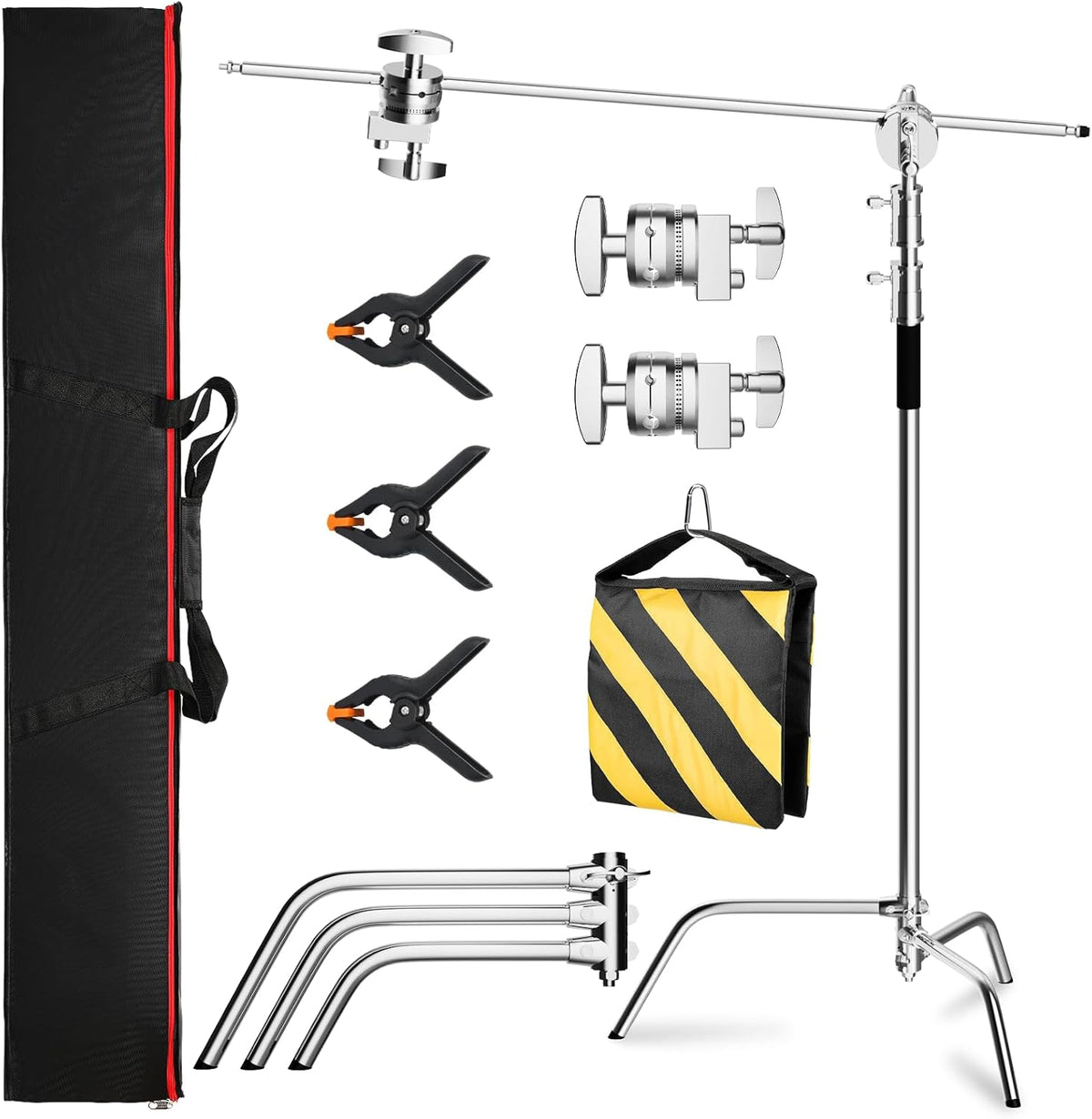 C Stand with Boom Arm Professional Heavy Duty Light Stand with 10.8ft Vertical Pole, C-Stand with 4.2ft Boom Arm, Adjustable Base for Studio Equipment