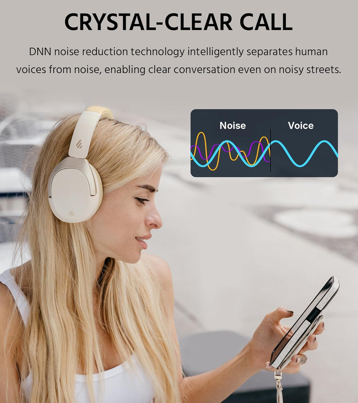 Edifier W830NB Wireless Over Ear Headphones with -45dB Active Noise Cancelling, 94H Playtime, LDAC Hi-Res Sound, Spatial Audio, Fast Charging, Multipoint Connection, Bluetooth V5.4 - Ivory