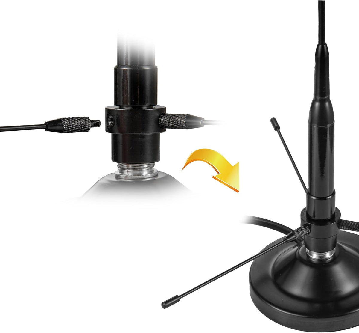 eifagur 136-174MHz 400-470MHz PL259 UHF VHF Dual Band Magnetic Base Mount Soft Whip Antenna with Ground Plane Kit
