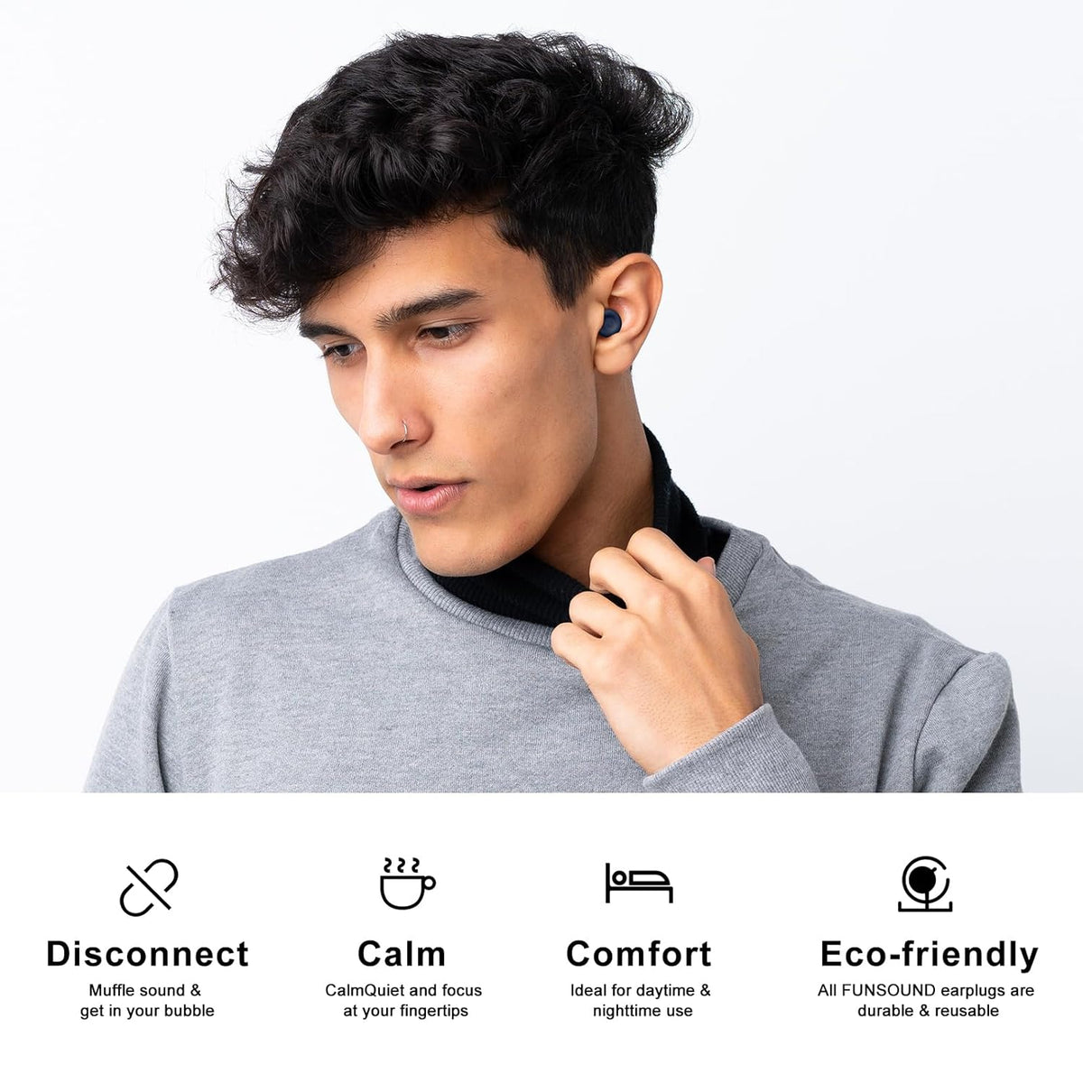 Ear Plugs for Sleeping Noise Reduction Reuseable, Concerts, Focus, Travel, Work, High Fidelity – 7 Pairs Eartips – Flexible Soft – Touch – NRR of 24 and 27 dB Noise Cancelling (Navy Blue)