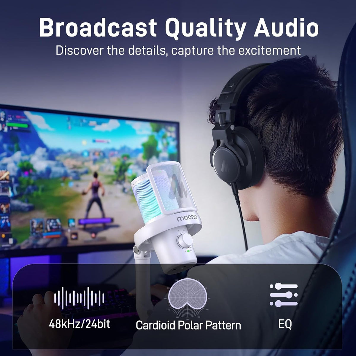 MAONO Wireless Microphone for PC,Gaming Streaming USB Mic with Software AI Voice Change,3-Level Noise Cancellation,Custom EQ,Gain Control for Computer Podcast Recording (DM40 AI Mic, DM40-White)