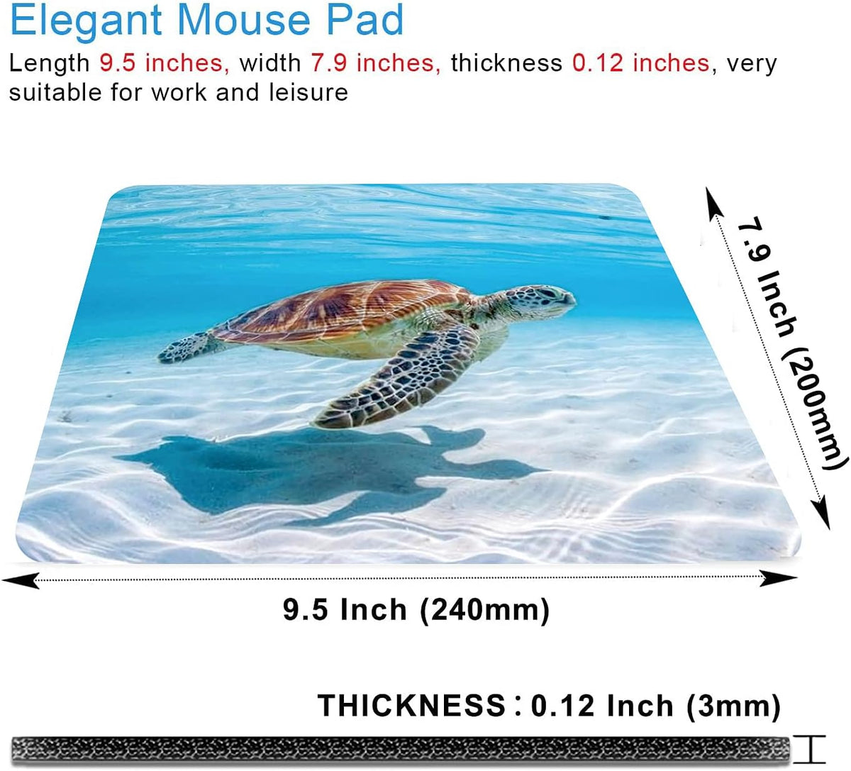 Sea Turtle Mouse Pad Non-Slip Rubber Base Gaming MousePads for Computers Laptop Office,Cute Mouse Pads with Designs for Women,9.5"x7.9"x0.12" Inch(240mm x 200mm x 3mm)