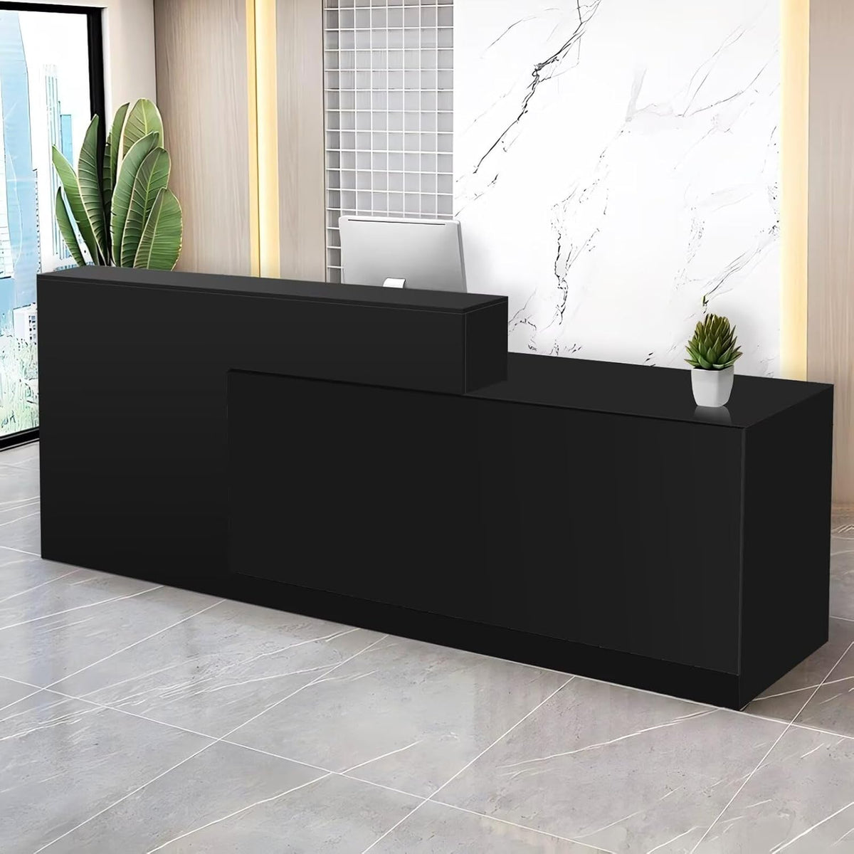 Reception Desk with Counter Modern Checkout Counter with Lockable Drawer Keyboard Tray Receptionist Desk for Office Salon Reception Table J Right 63inch/160cm
