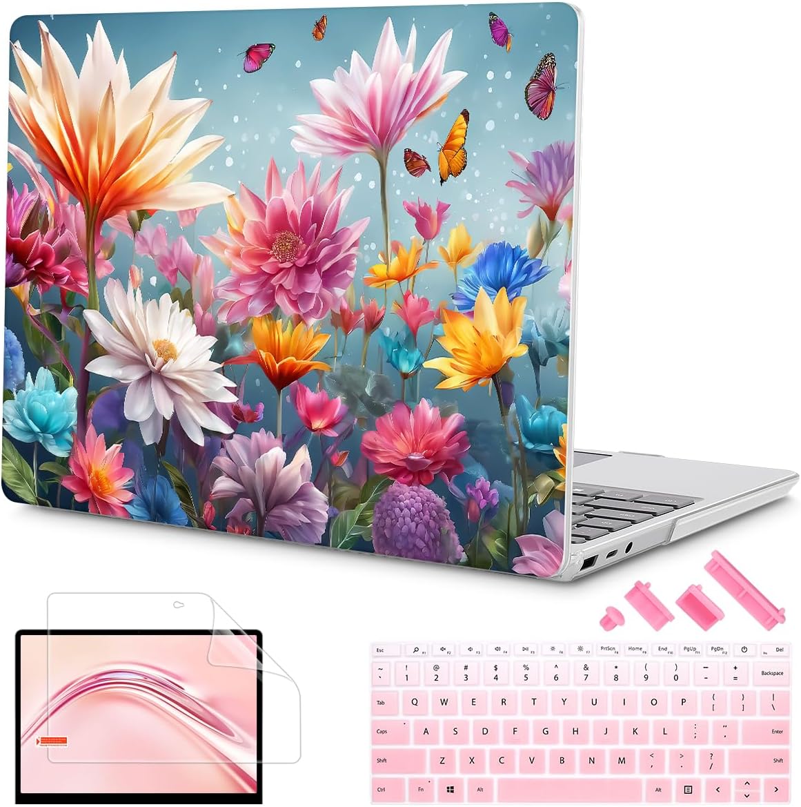 Tuiklol Case for 15 Inch Microsoft Surface Laptop 5/4/3 2022-2020, Model 1979/1953/1872/1873 Hard Shell Cover, Keyboard Cover+Screen Protector+Dust Plugs,Multicolored Floral