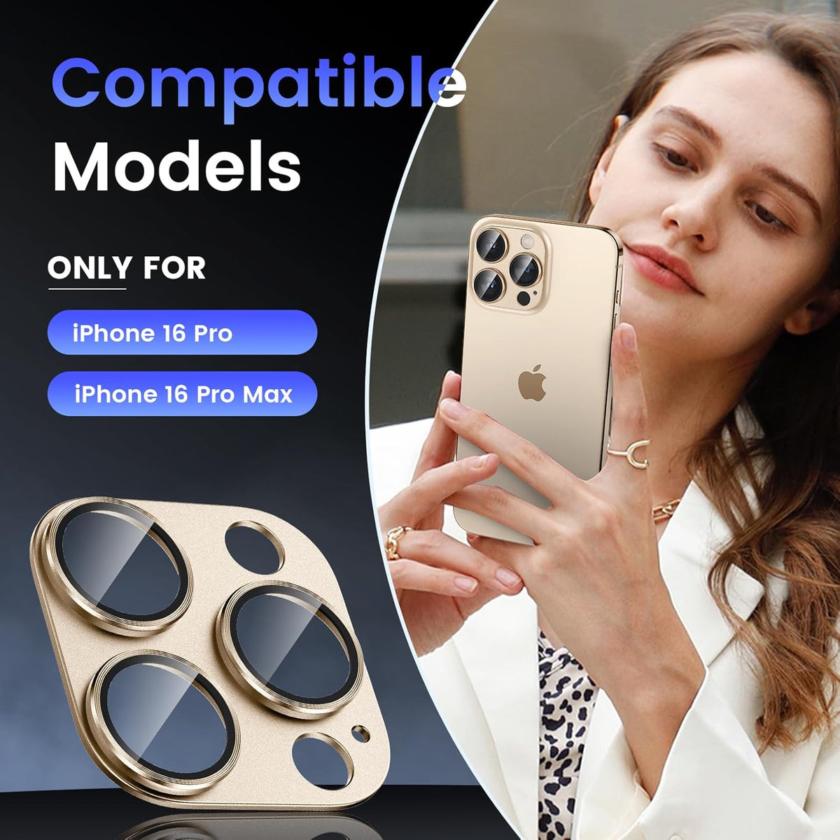 Tensea for iPhone 16 Pro/iPhone 16 Pro Max/iPhone 15 Pro/iPhone 15 Pro Max Camera Lens Protector, Metal Aluminum Alloy Tempered Glass Cover Camera Screen Protector Accessories, Case Friendly