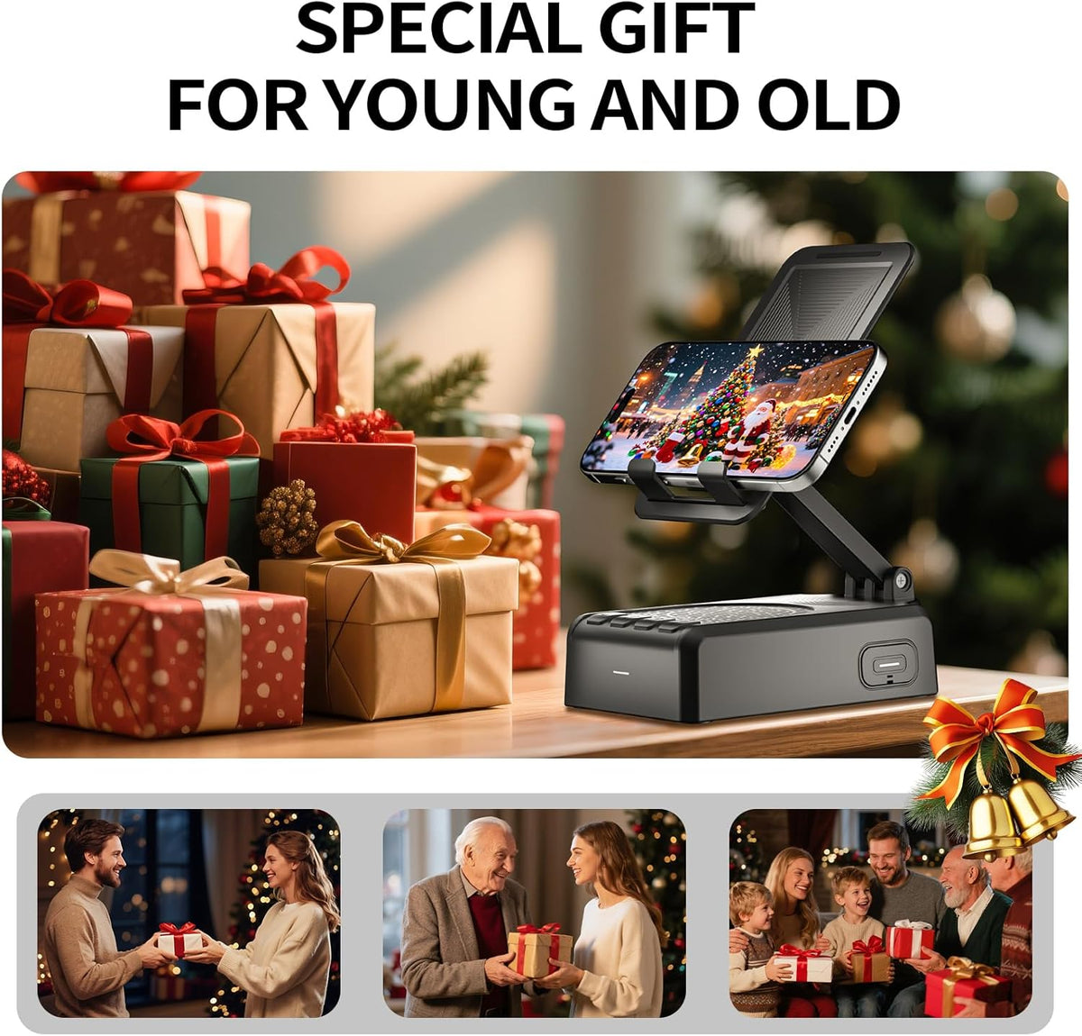 Cell Phone Stand with Bluetooth Speaker and Remote Control(Video Control/Camera Control),Birthday Gift, Portable Bluetooth Speaker for Home and Outdoors, All Day Playtime, Compatible with iOS/Android