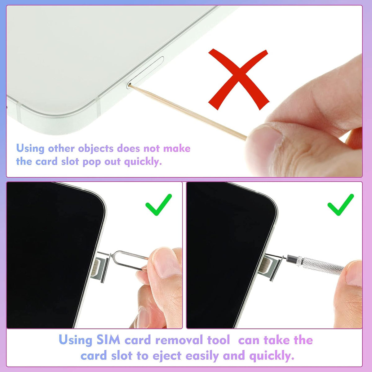 Frienda 30 Pieces SIM Card Removal Tool SIM Card Tray Eject Pins Opening Removal Tool Cellphone Eject Pin with Transparent Storage Box Packaging for Most Smart Phones, Silver, 2 Styles