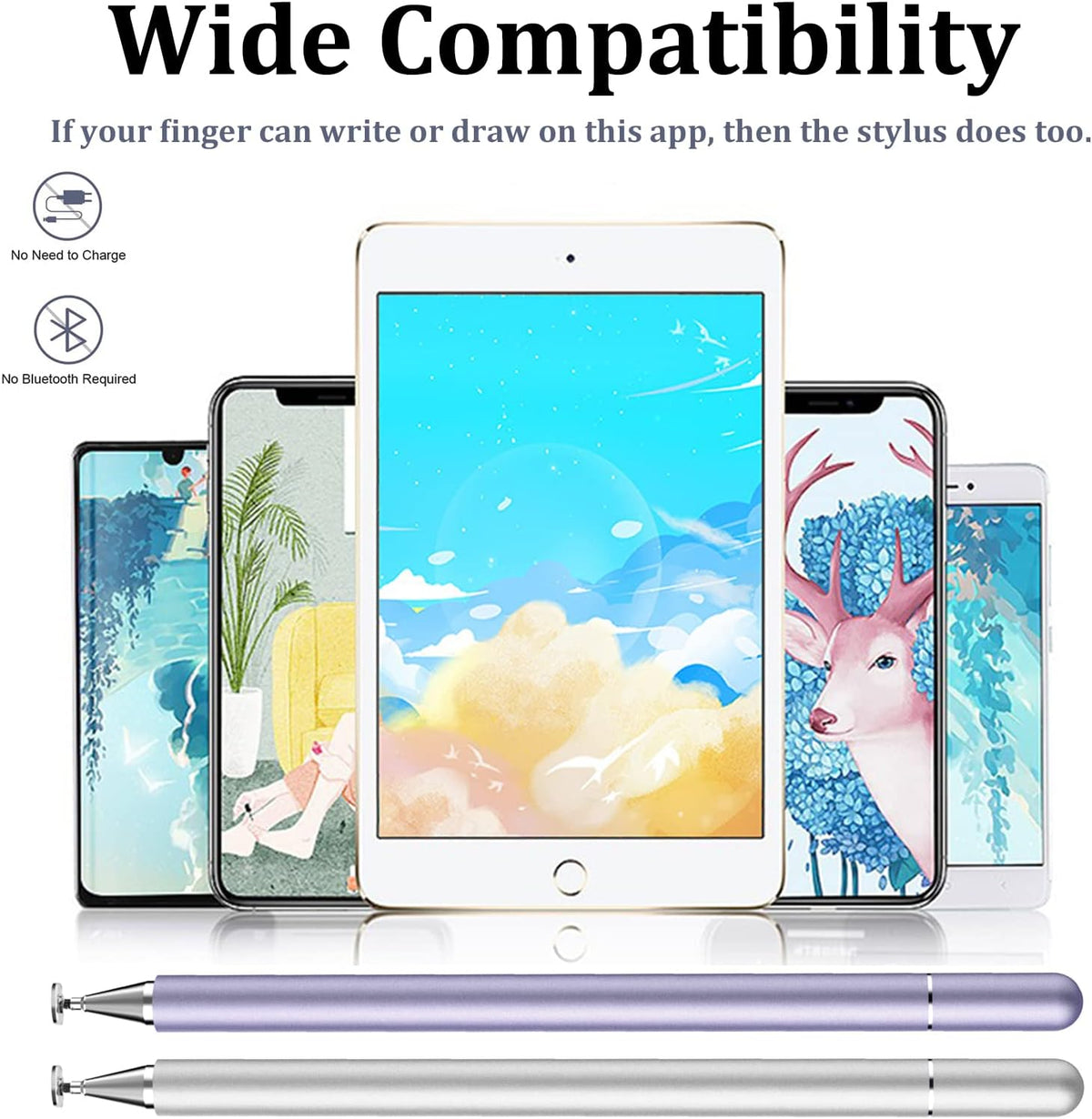 Stylus Pen for iPad, LUNTAK Stylus Pens for Apple/iPhone/Ipad pro/Mini/Air/Android/Microsoft/Surface All Capacitive Touch Screens Universal with 4 Replacement Tips (2 Pcs, Purple and Silver)