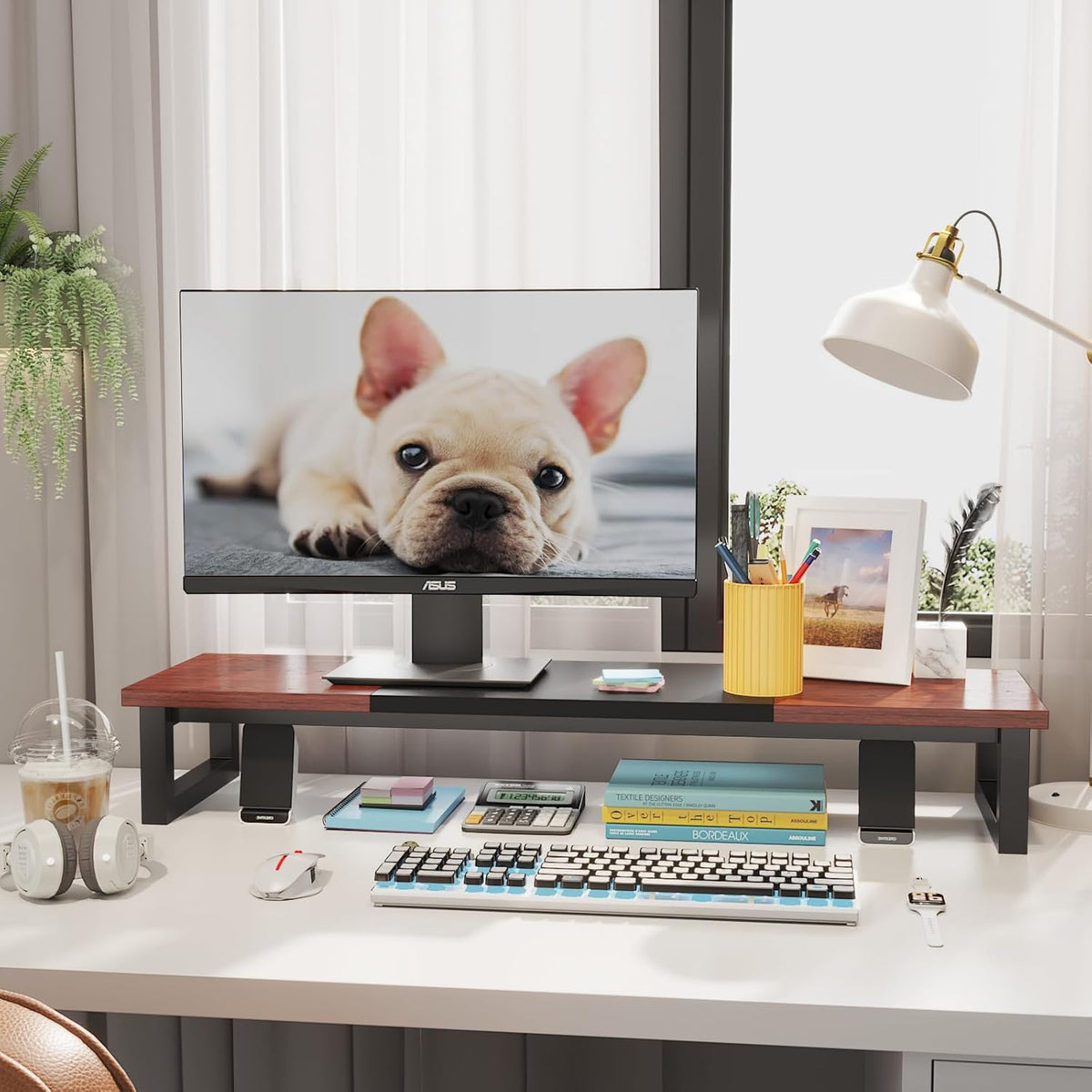 Dual Monitor Stand Riser, 39Inch Large Monitor Stands for 2 Monitors, Computer Monitor Stand, Wooden Desktop Oraganizer Shelf for Office Desk Computer,Laptop,TV