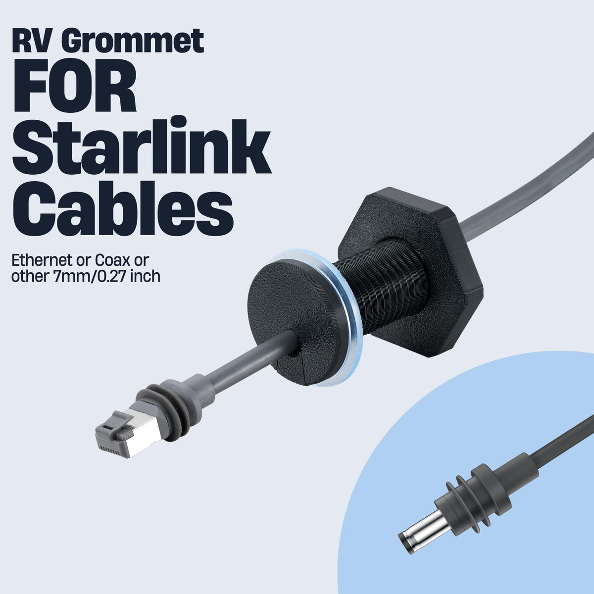 Dikiwodark 2Pcs RV Cable Passthrough for Starlink mini, RV Cable Grommet Compatible with Starlink, Ethernet, Coax, Water-Resistant and Anti-Drop RV Cable Routing (Black, 75mm/2pcs)