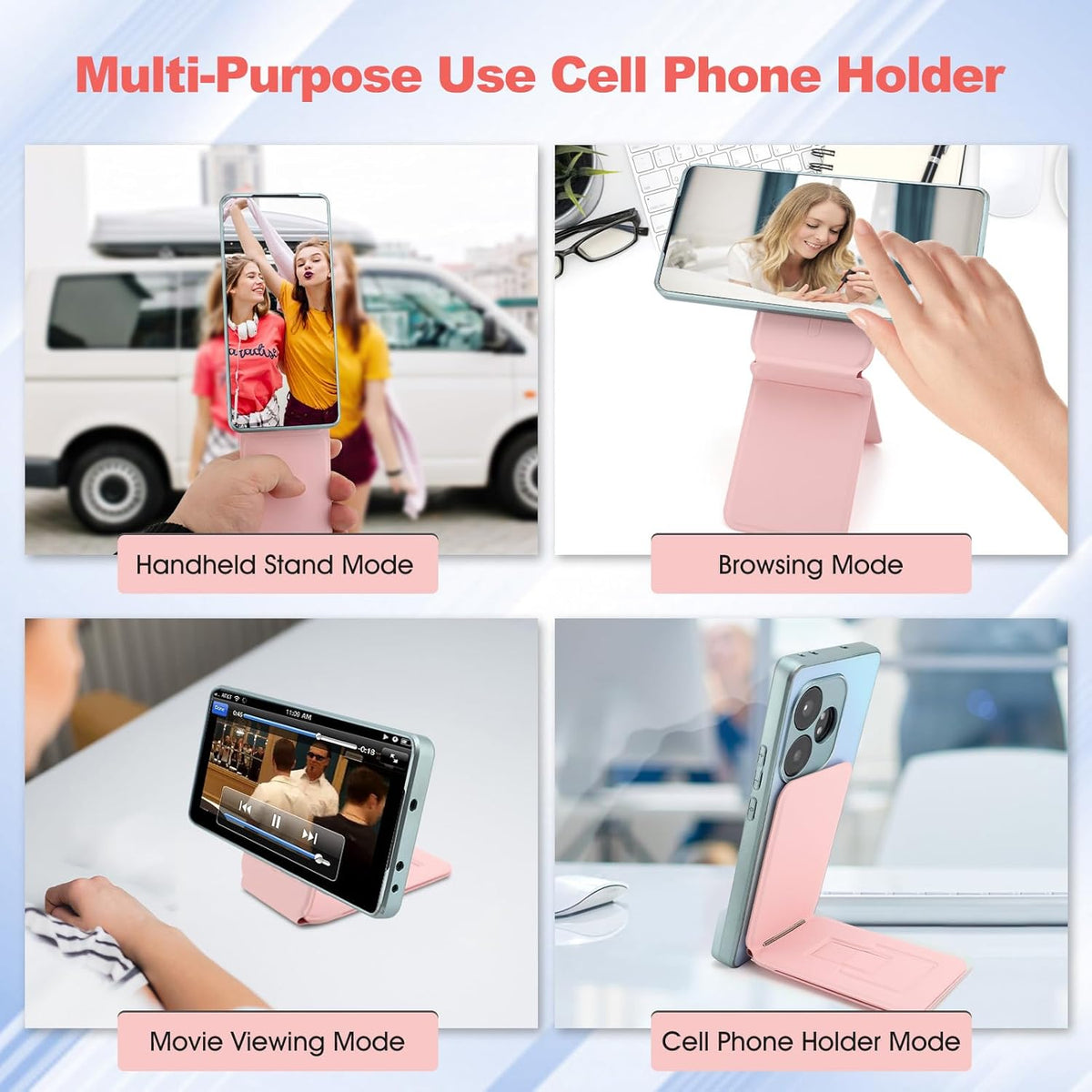 Phone Stand, Foldable Magnetic Phone Tripod, Angle Adjustment & Strong Magnets PU Leather Phone Stand, Compatible with All Smart Phone 16/15/14/13/12(Pink)