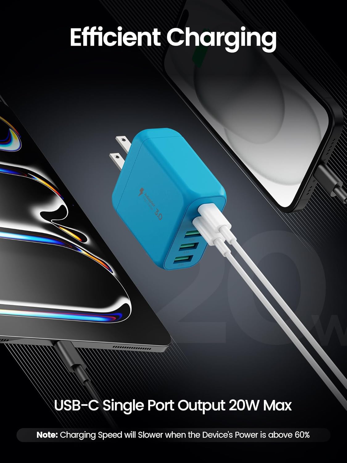 USB C Charger Block, [2-Pack] Type C Charger Fast Charging,50W 5-Port USB Wall Charger Multiport Type C Charging Block Cube for iPhone 1615 14 13 12 11 Pro Max XS,iPad,Samsung&More-Blue