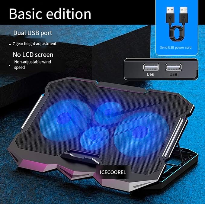 Laptop Cooling pad for Dell Inspiron 11 3164 Gaming laptops Laptop Cooler with 4 Fans LCD Display Screen 4 Height 2 USB-A Port Laptop Stand