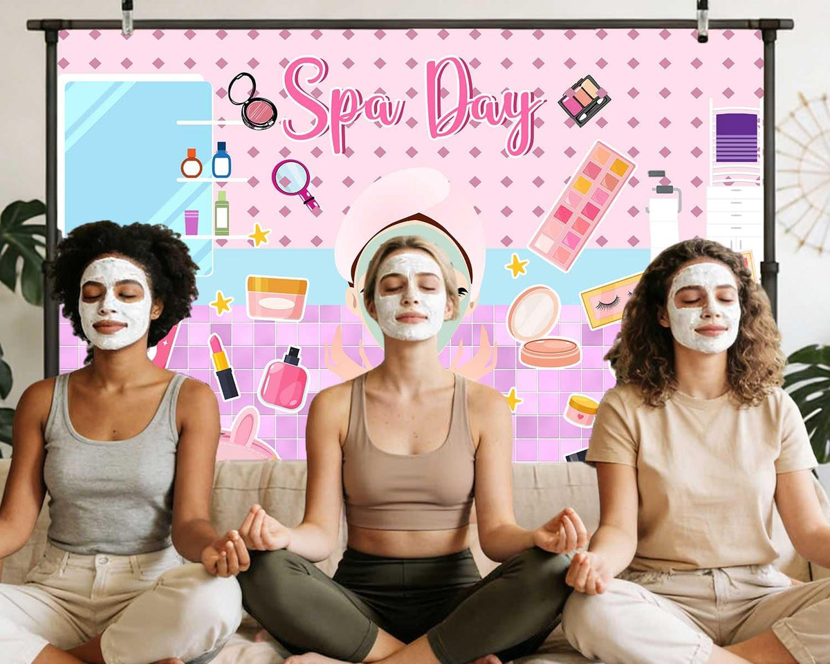 Dtekoj 7X5FT Spa Party Backdrop, Sweet Pink Beauty Makeup Photography Background Banner for Spa Birthday Party