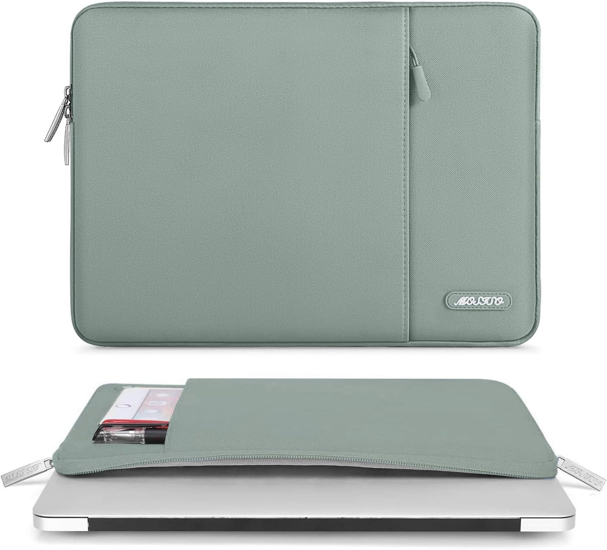 MOSISO Laptop Case 16 inch, 15-15.6 inch Laptop Sleeve Compatible with MacBook Pro 16 M4 M3 M2 M1, HP Acer Dell Lenovo ASUS Notebook, Polyester Vertical Computer Sleeve Bag with Pocket, Antique Green
