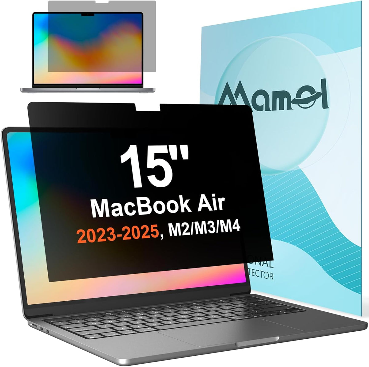 Privacy Screen for MacBook Air 15 Inch (2023-2025, M2, M3, M4), Matte Anti Glare Blue Light Filter, Nano No Glue Anti Spy Black Protector for Mac Air 15.3In Laptop