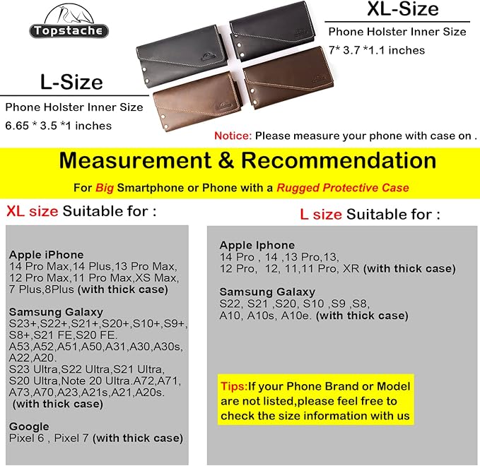 Topstache Belt Loop Leather Phone Holster for iPhone 17/17 Pro/16/16 Pro, Galaxy S25/S24 - Cell Phone Belt Holder - Leather Pouch with Card Holder Wallet - Fit Protective Case on, L,Black