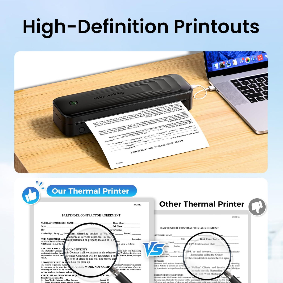 2025 Portable Printers Wireless for Travel, Inkless Thermal Printer Support 8.5" x 11"& A4, Mobile Printers with Carry Case, Bluetooth Portable Printer for Office,Travel,School,Car,Home,Black