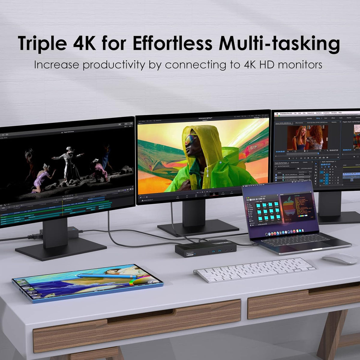 WAVLINK DisplayLink Docking Station Triple Monitor 4K@60Hz for 3 Monitors, 100W Charging for Thunderbolt 4/3, USB C M1 M2 M3 M4 Mac/Windows/Chrome - 3 HDMI, 2 DP, 6 USB Ports, 160W Power, LAN, Audio