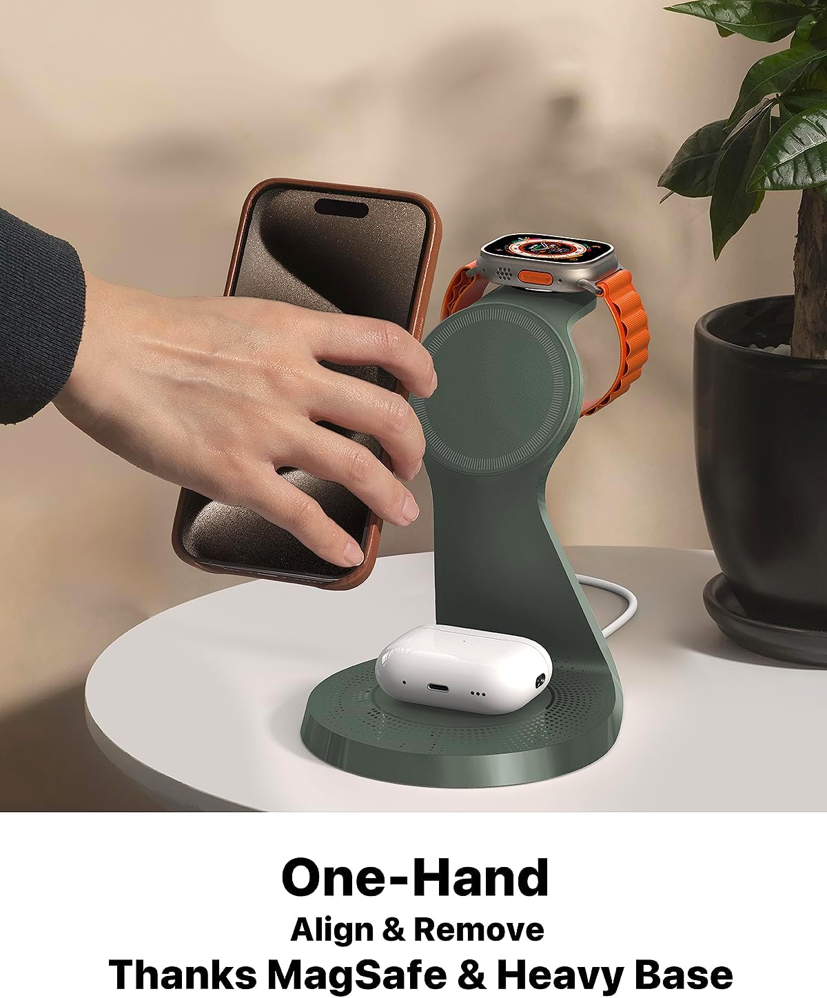 3 in 1 Charging Station for Apple Devices, Mag-Safe Charger Stand Fast Charging, Wireless Charger for iPhone 16/15/14/13/12 Series, & AirPods, & iWatch (USB-C Charger Included)