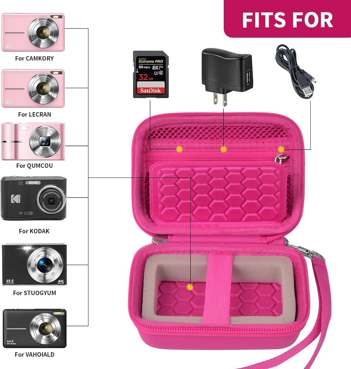 Carrying & Protective Case for Digital Camera, AbergBest 21 Mega Pixels 2.7" LCD Rechargeable HD/Kodak Pixpro/Canon PowerShot ELPH 180/190 / Sony DSCW800 / DSCW831 Cameras for Travel - Rose Red
