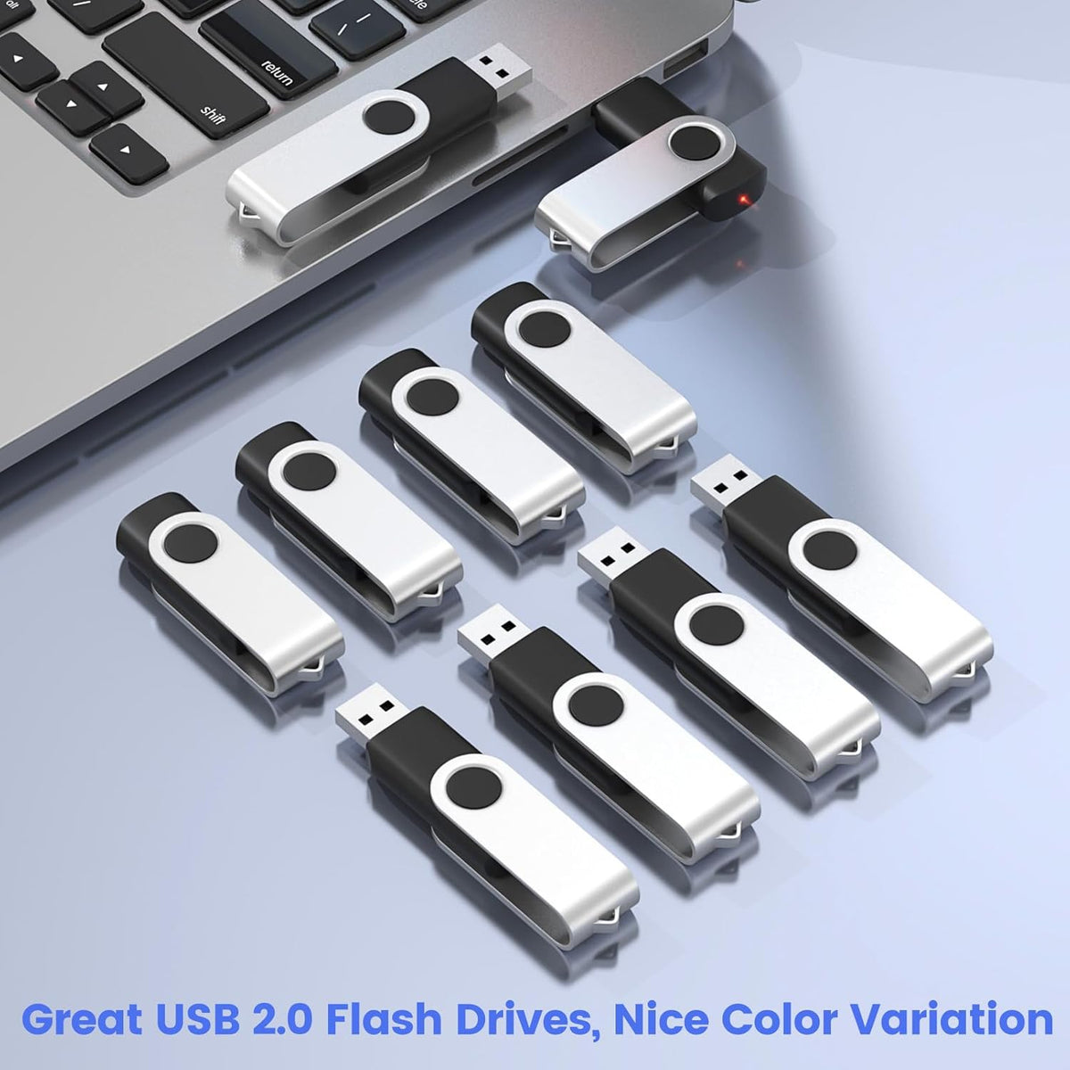 ABLAZE 64GB Flash Drive 10 Pack, USB 2.0 Memory Stick with Lanyards Swivel Thumb Drives Bulk 64GB Pendrive U Disk for Data Storage (Black)