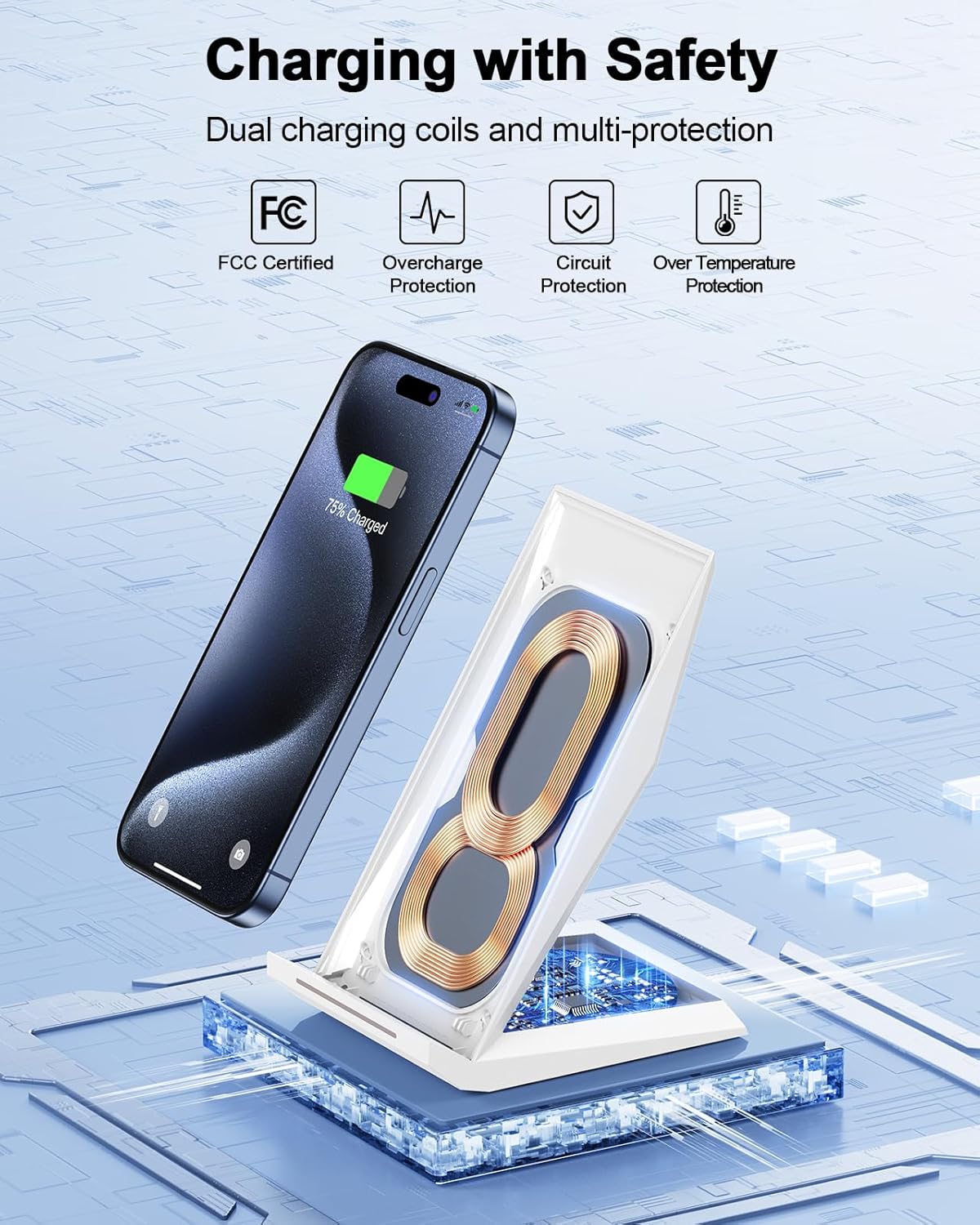 NANAMI Fast Wireless Charger, Qi Certified Charging Stand[with 20W PD Charger] 7.5W for iPhone 16/16 Plus/16 Pro/16 Pro Max/15/14/13/12,10W for Samsung Galaxy S25/S25+/S25 ultra/S24/S24 Ultra/S23/S22