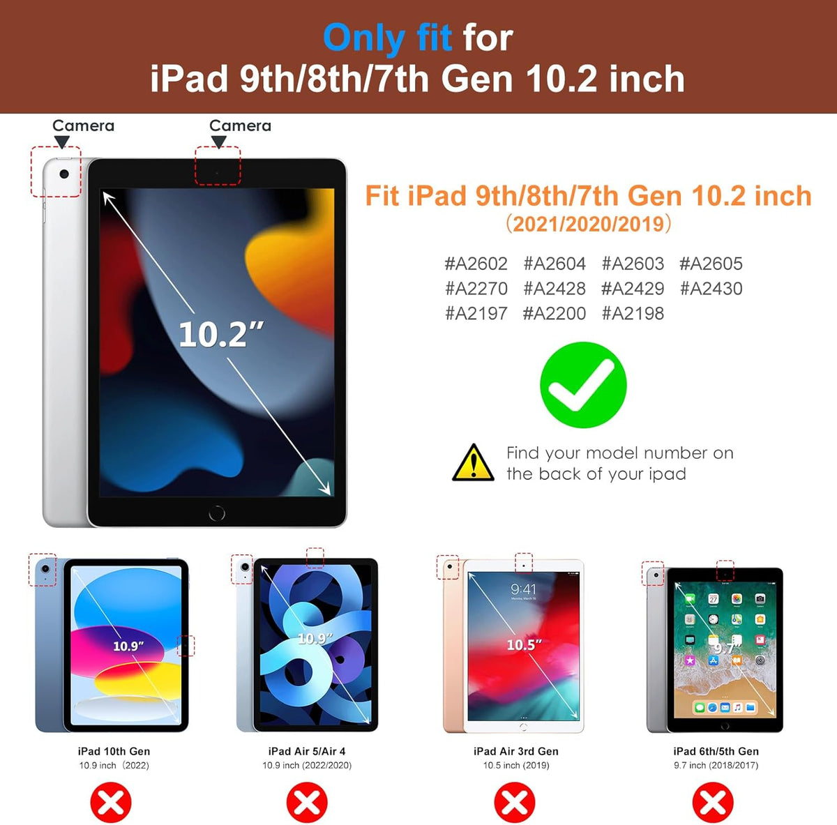 DTTO for iPad 9th/8th/7th Generation 10.2" Case 2021/2020/2019 with Keyboard, 7 Colors Backlit Wireless Detachable Keyboard Premium Leather Folio Cover with Pencil Holder & Pocket, Brown