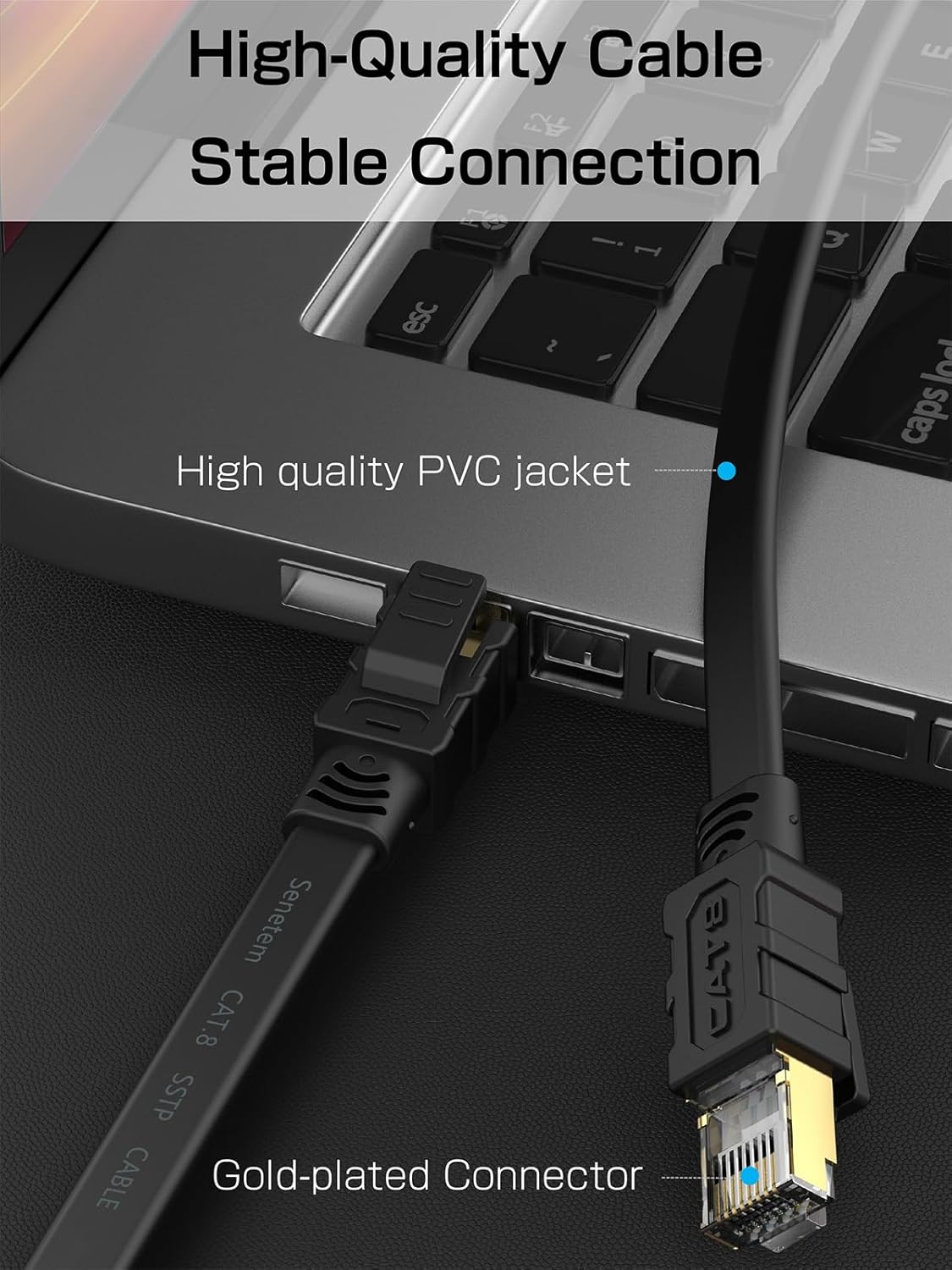 8 75FT, 40Gbps 2000Mhz RJ45 PS5/4/3, Senetem Cat Ethernet Cable High Speed Flat Internet Network Patch Cord, Shielded