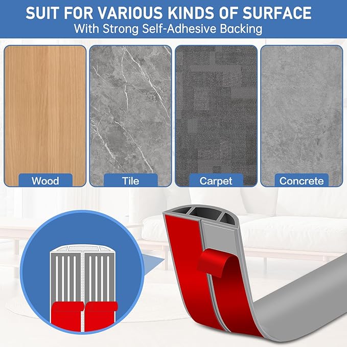Floor Cord Cover Self Adhesive Cord Hider Floor Extension Cord Covers for Floor Power Cord Protector Cable Management Prevent Cable Trips Cable Cavity 0.51" W x 0.31" H (Grey, 3.3Ft)