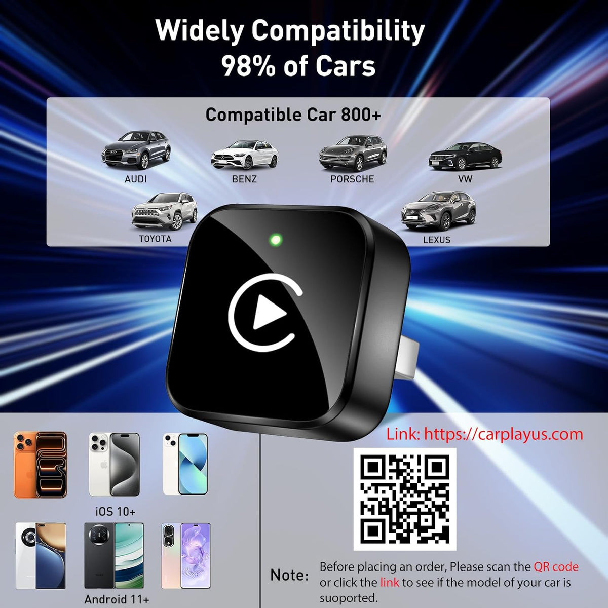 iGENJUN 2026 Wireless CarPlay Adapter Upgrade Mini Design, USB/USB-C Plug & Play Converts CarPlay to Wireless - Easy