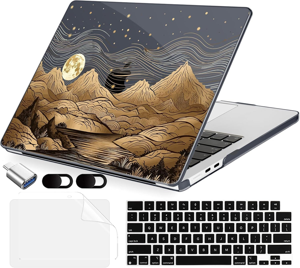 Compatible with MacBook Air 15 inch Case, M4 A3241/M3 A3114/M2 A2941 (Released 2025 to 2023), Hard Shell, Keyboard Cover, Screen Protector, Webcam Cover & Type-C Adapter, Mount