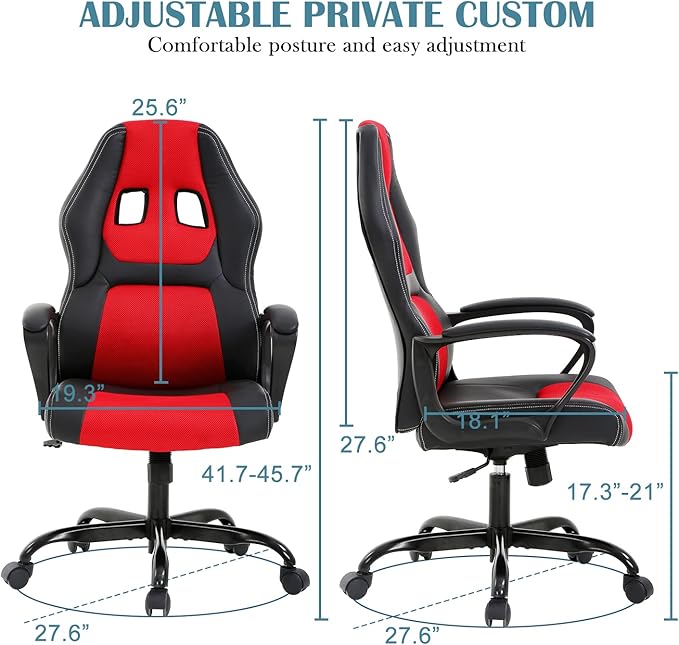 Gaming Chair Max 250LBS Office Chairs with Ergonomic Design Comfortable Office Chair PU Leather with Mesh Back Gaming Chairs with 360-Degree Swivel Gaming Chairs for Adults PC Chair RED