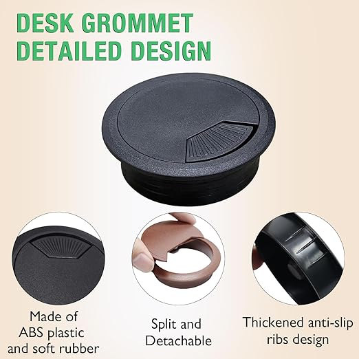 EASYEAH 5 Pcs Desk Grommet 2-3/8" / 60 mm, Desk Cord Hole Cover, Cable Grommet ABS Plastic, Desk Hole Grommet for Home & Office Pc, Detachable Adjustable Cable Cord Organizer-White