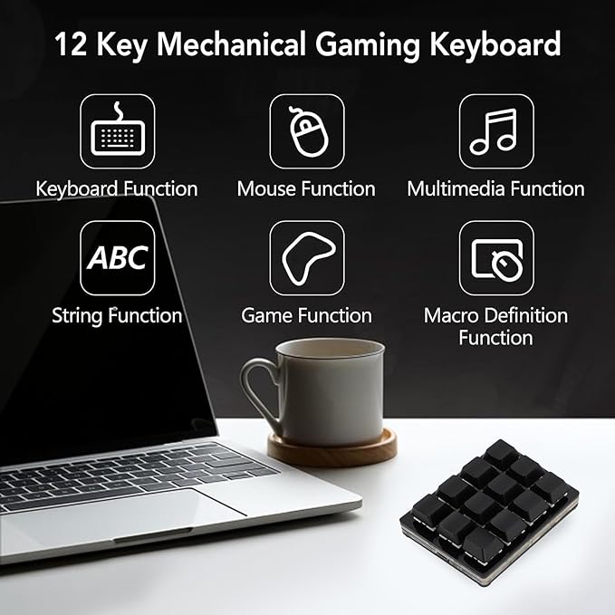 12 Key Mechanical Gaming Keyboard Mini USB Wired RGB Red Switch Programmable Macro Keyboard One Handed Mechanical Keyboard Hot Swappable Keyboard Macro Keypad for Home Office