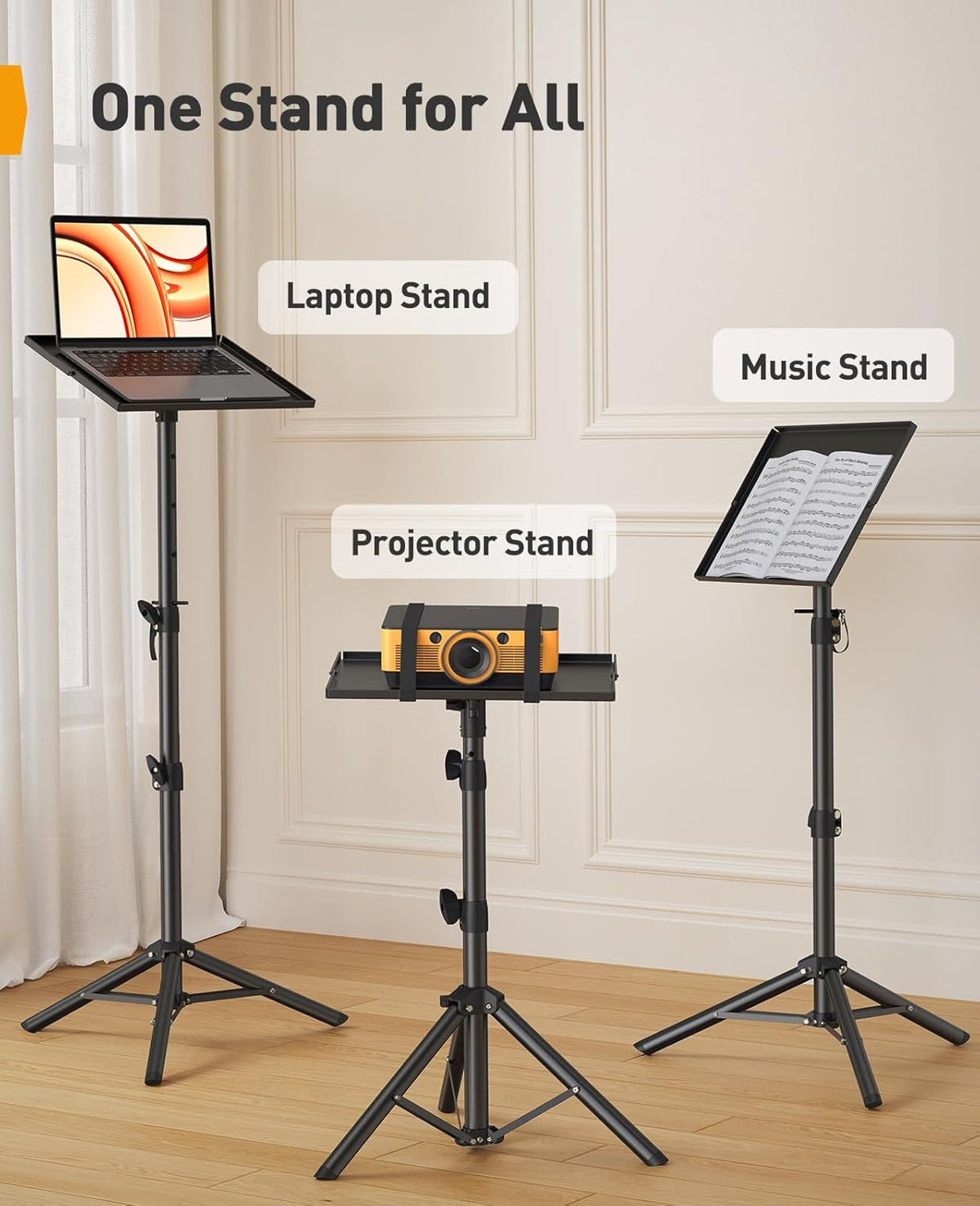 Perlegear Projector Stand Tripod, 21" to 45" Height Adjustable Laptop Stand, Portable Tall Projector Stand 90°Tilt with Spikes for Outdoor Movies, Camping, Office, Home, Stage, or Studio, DJ Rack