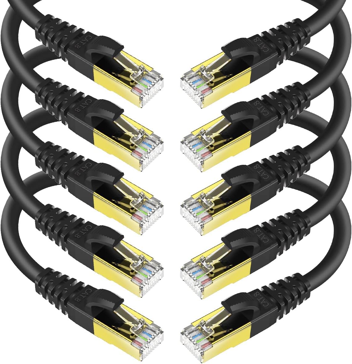 CAT 8 Ethernet Cable Shielded SFTP Internet Network Patch Cord, Heavy Duty High Speed LAN Cables w Gold Plated RJ45 Connector Professional for Router, Modem, Gaming, Xbox (6 Feet, 10 Pack Black)