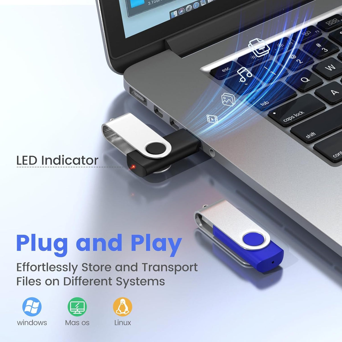ABLAZE 1GB Flash Drives 500 Pack, USB 2.0 Thumb Drives Bulk Swivel Memory Stick Bulk USB 500 Pack Pendrives 1GB (Mixcolors)