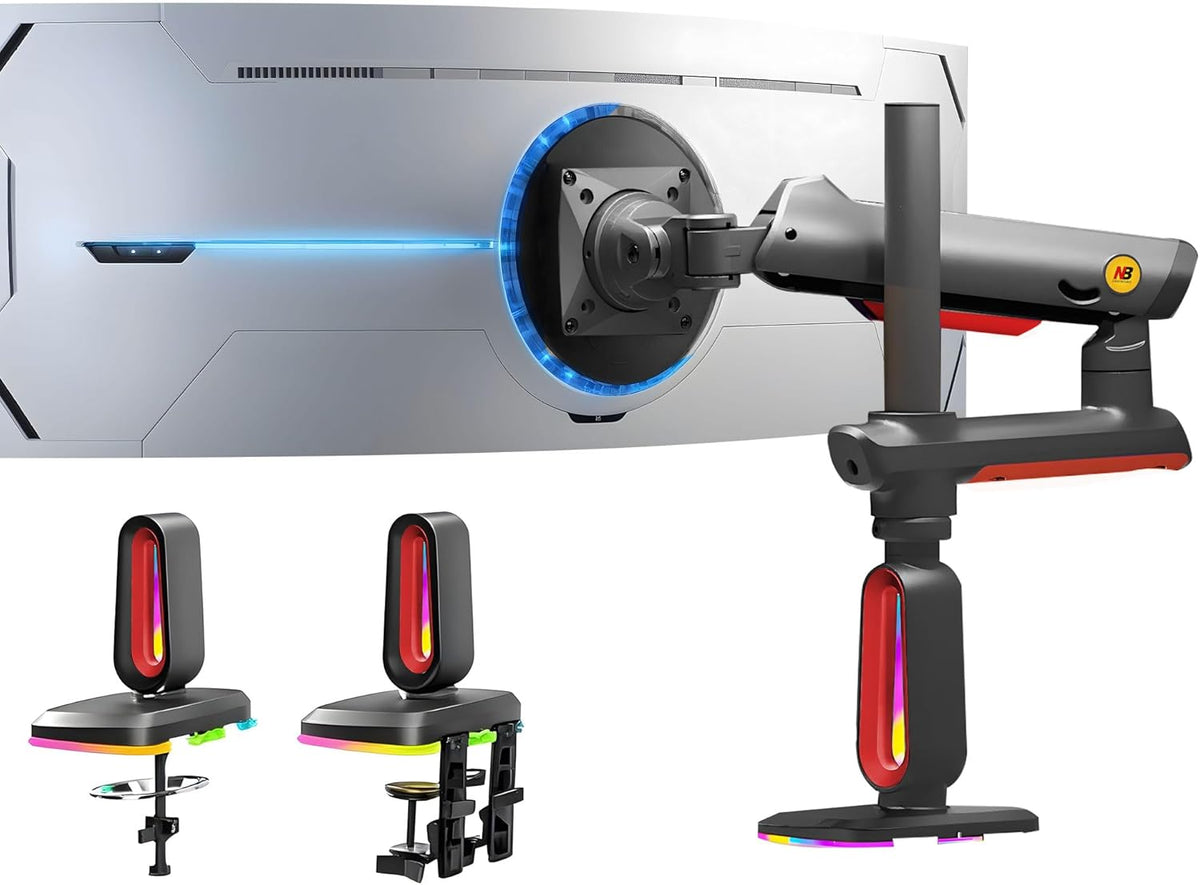 RGB Gaming Monitor-Arm for Flat/Ultrawide/Curved Monitors 32 to 60 inch, Heavy Duty Stand Load up to 20 kg, VESA 75/100 mm Monitor-Mount L70