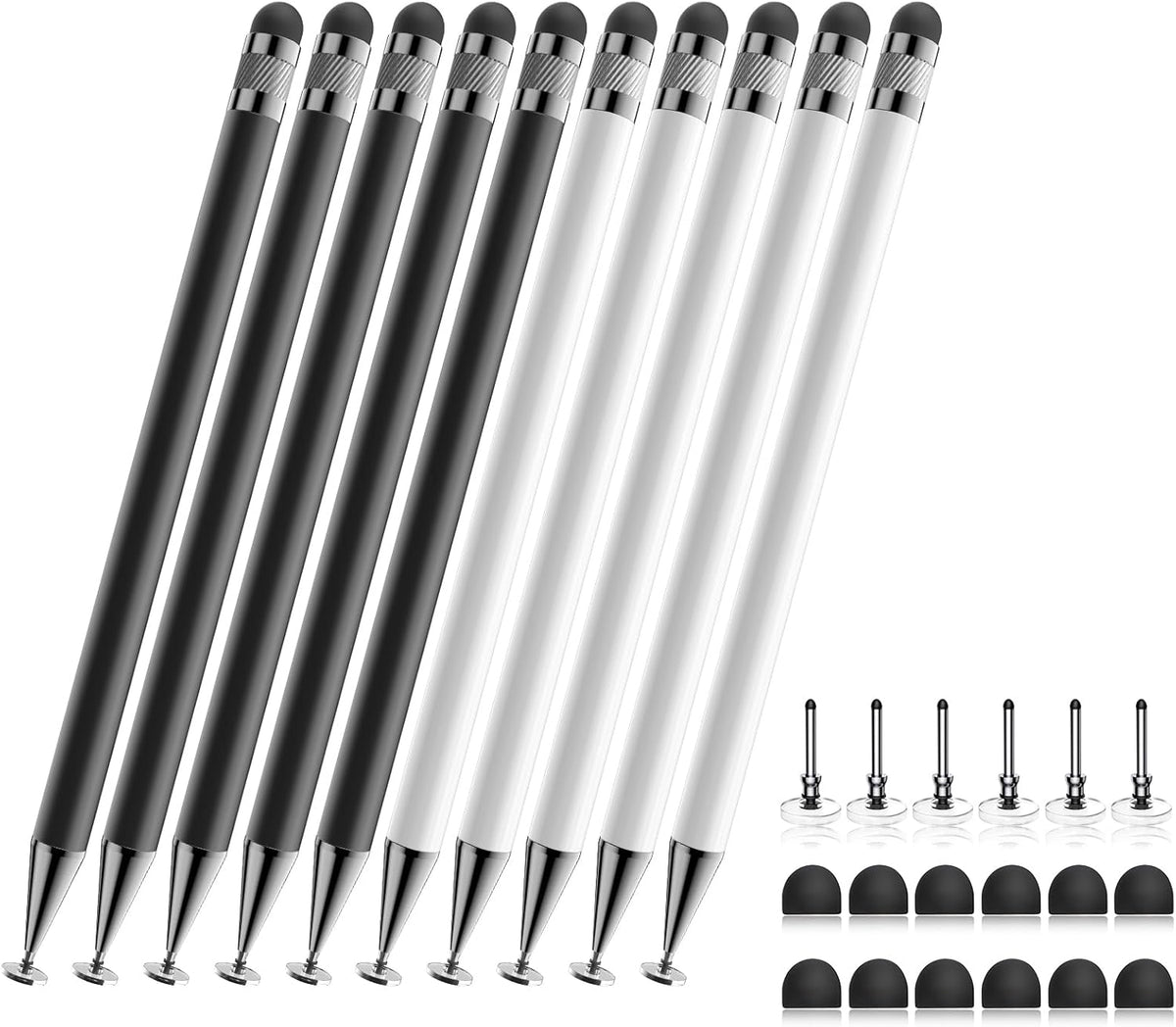 Bopomofo Stylus (10 Pcs), 2-in-1 Stylus Pen for Touchscreen, High Precision and Sensitivity, Suitable for iPhone/ipad/Android Tablets, Compatible with All Touch Screens,Black/White