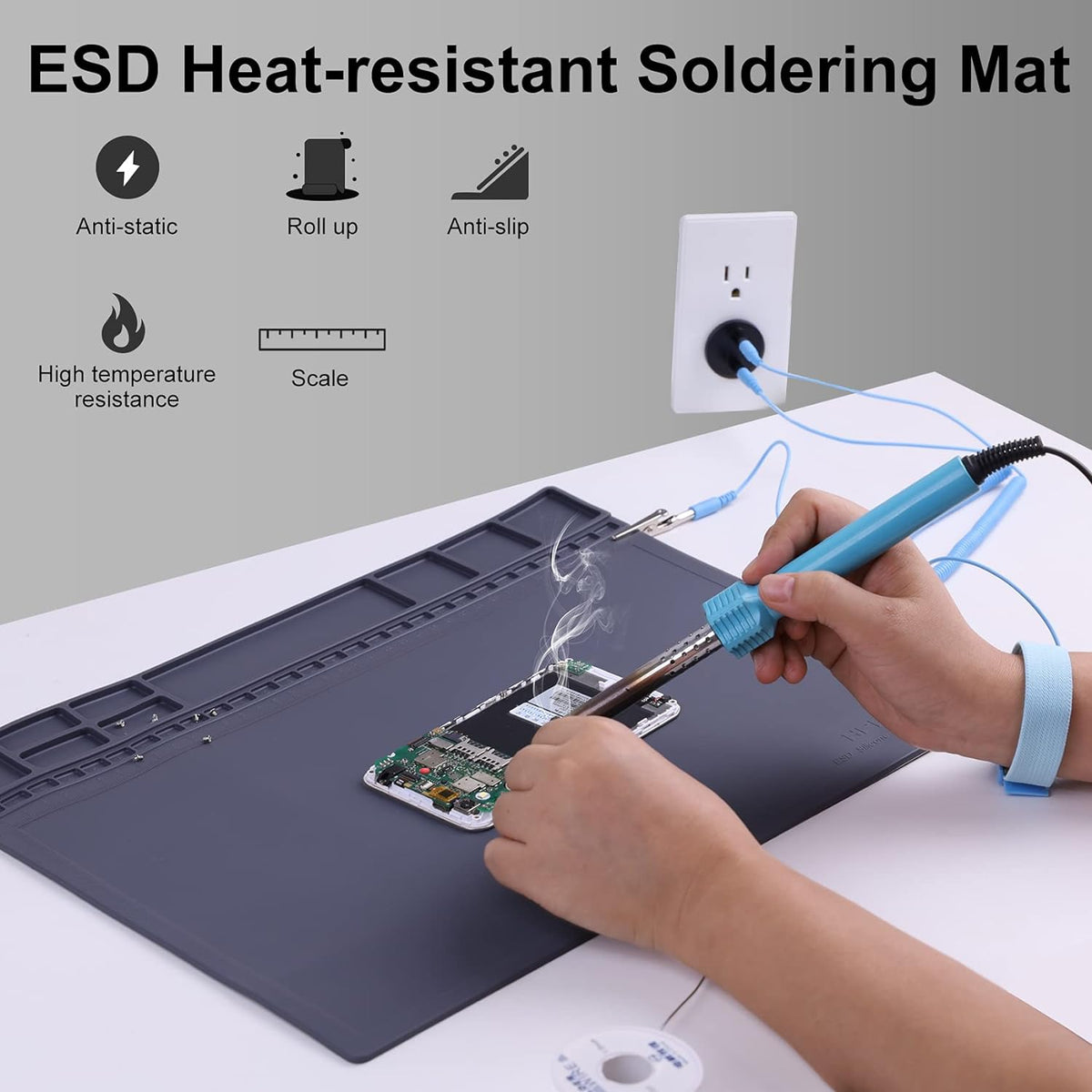 932F 15.9 12 Anti-Static Mat ESD Safe for Electronic Includes ESD Wristband and Grounding Wire, HPFIX Silicone