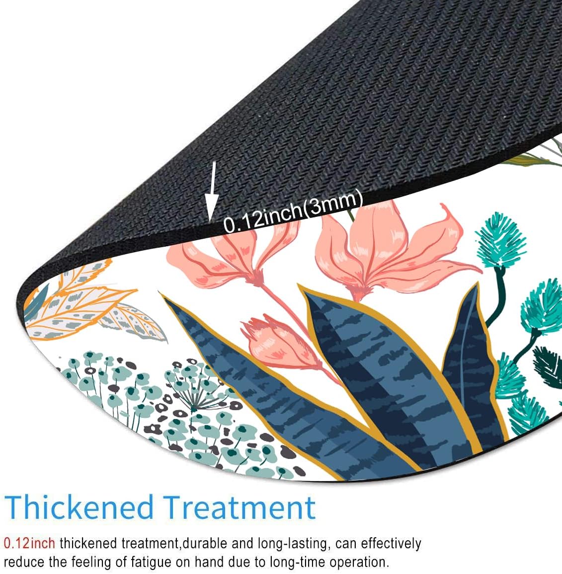 Mouse Pad, Floral Mouse Pad, Round Computer Mouse Mat with Design, Non-Slip Rubber Base Mousepad, Waterproof Office Mouse Pads for Women